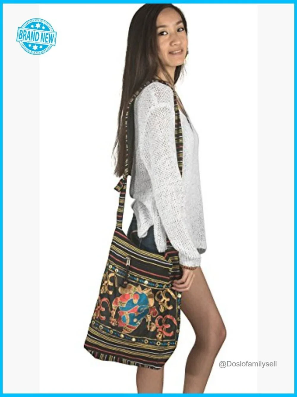 Boho Embroidered Elephant Hobo Crossbody Bag Lightweight Handbag